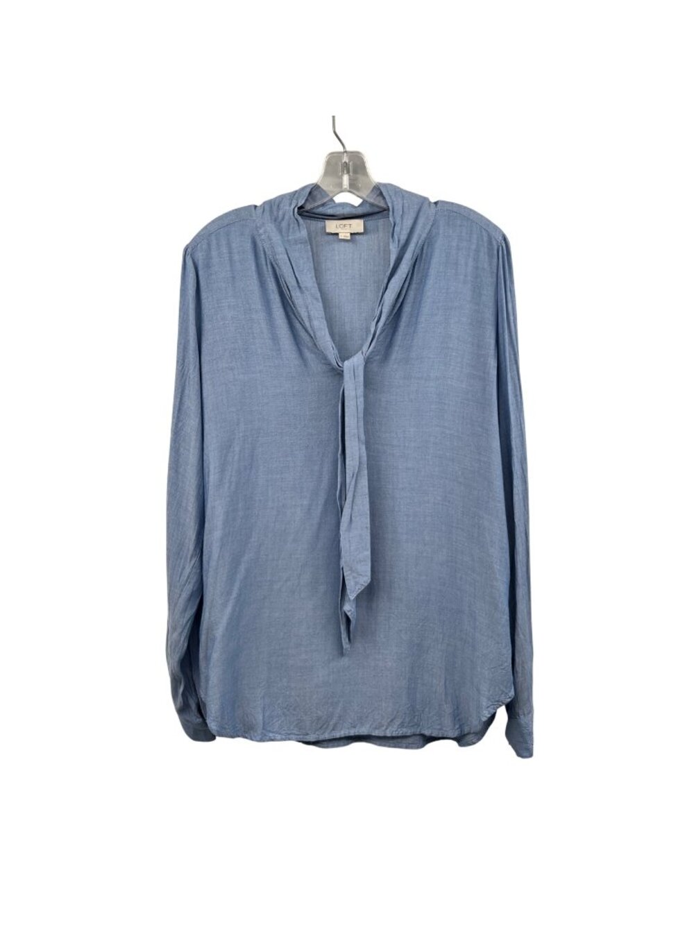 Loft Womens Long Sleeve Top Blue Tie Neck Pullover Size Small - Picture 1 of 9